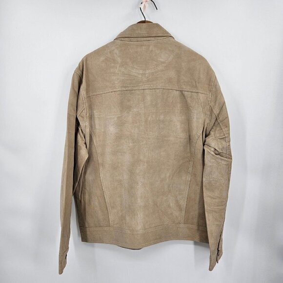 New BlankNYC Win or Lose Suede Trucker Jacket Mens M Tan Leather Zip Front - Picture 5 of 11